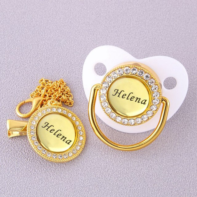 Personalized Any Name BlingBling Transparent Pacifier And Clip Chupete Sucette Newborn Kid Feeding BPA Free For Baby Shower Gift