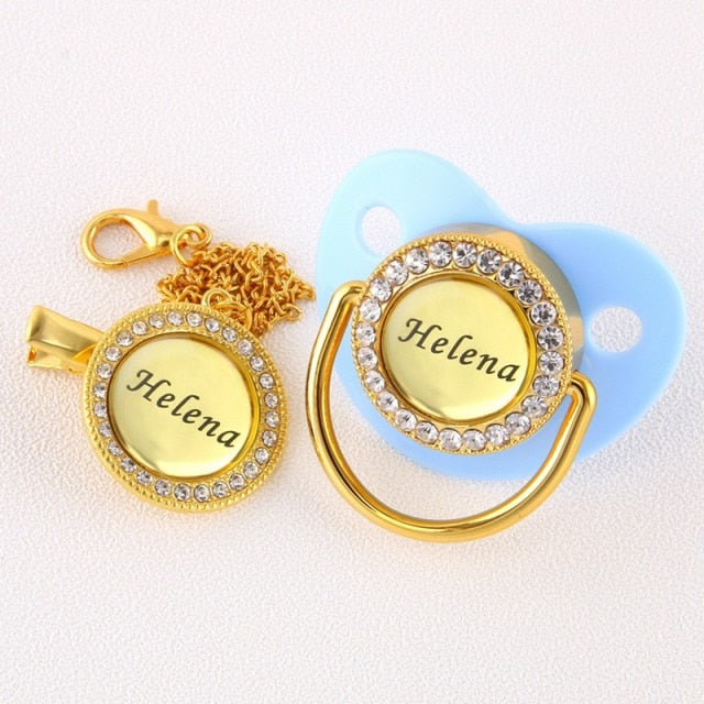 Personalized Any Name BlingBling Transparent Pacifier And Clip Chupete Sucette Newborn Kid Feeding BPA Free For Baby Shower Gift