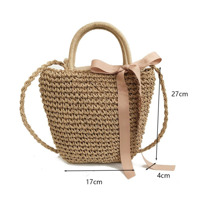 Round Straw Beach Bag Vintage Handmade Woven Shoulder Bag Raffia circle Rattan bags Bohemian Summer Vacation Casual Bags