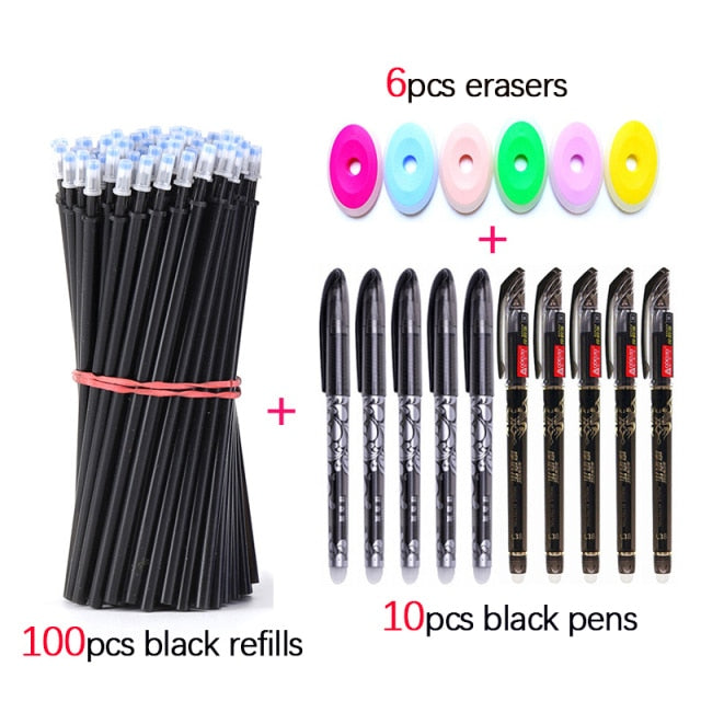 100+16pc Erasable Pen Set 0.5mm Washable Handle Magic Gel Pens Refills Rods for School Office Writing Supplies Kawaii Stationery