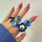 17KM Vintage Golden Heart Rings Set for Women Fashion Pink Green Color Resin Flower Love Heart Ring Wholesale Jewelry