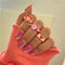 17KM Vintage Golden Heart Rings Set for Women Fashion Pink Green Color Resin Flower Love Heart Ring Wholesale Jewelry