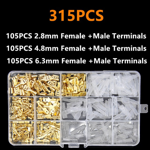 315Pcs Insulated Male Female Wire Connector  2.8/4.8/6.3mm Electrical Wire Crimp Terminals Spade Connectors Assorted Kit
