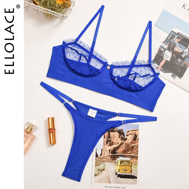 Ellolace Ruffle Lace Lingerie Sexy Women's Underwear Transparent Short Skin Care Kits Sexy Lace Bra Brief Sets Erotic Intimate