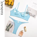 Ellolace Ruffle Lace Lingerie Sexy Women's Underwear Transparent Short Skin Care Kits Sexy Lace Bra Brief Sets Erotic Intimate