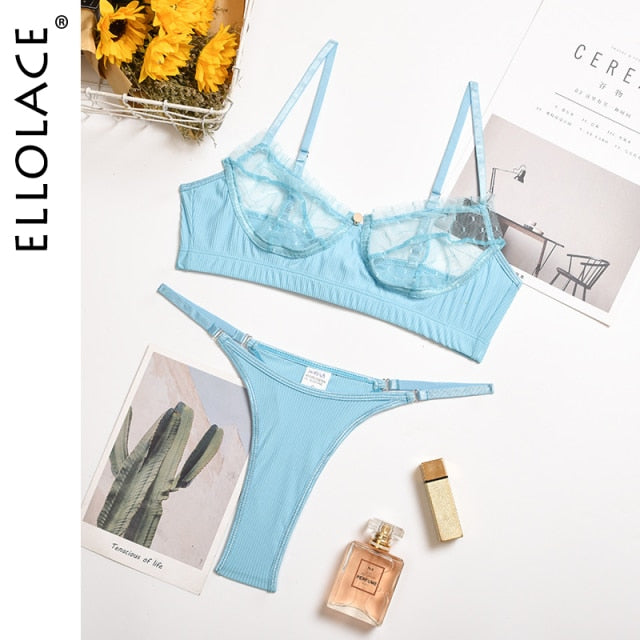 Ellolace Ruffle Lace Lingerie Sexy Women's Underwear Transparent Short Skin Care Kits Sexy Lace Bra Brief Sets Erotic Intimate