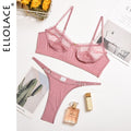 Ellolace Ruffle Lace Lingerie Sexy Women's Underwear Transparent Short Skin Care Kits Sexy Lace Bra Brief Sets Erotic Intimate