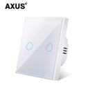 AXUS EU Touch Switch Power Led Panel Wall Light Switches Tempered Black White Crystal Glass 1/2/3 Gang Interruttore AC100-240V