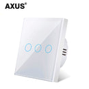 AXUS EU Touch Switch Power Led Panel Wall Light Switches Tempered Black White Crystal Glass 1/2/3 Gang Interruttore AC100-240V