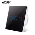 AXUS EU Touch Switch Power Led Panel Wall Light Switches Tempered Black White Crystal Glass 1/2/3 Gang Interruttore AC100-240V