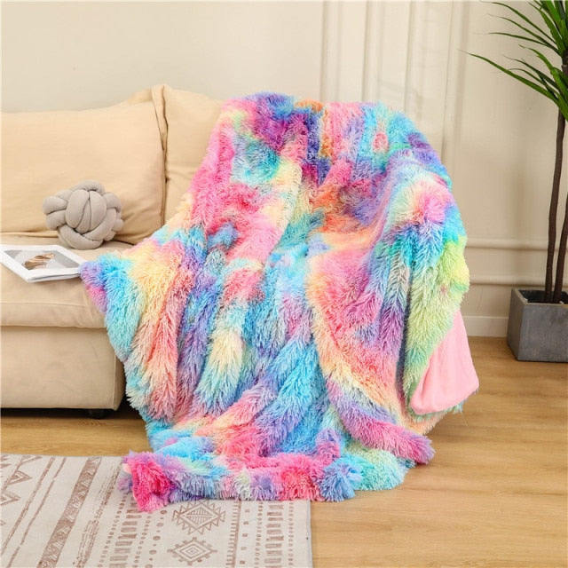 Fluffy Long Plush Throw Blanket Super Soft Double-sided Bedspread Blanket Shaggy Shawl Blanket for Adults Children