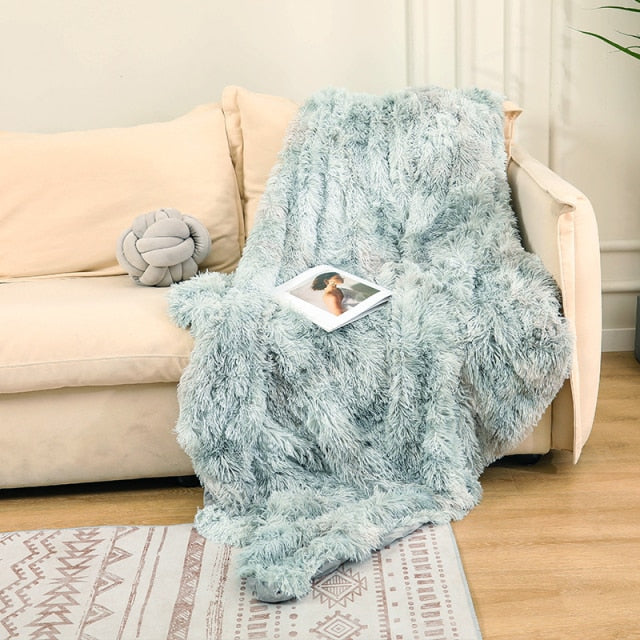 Fluffy Long Plush Throw Blanket Super Soft Double-sided Bedspread Blanket Shaggy Shawl Blanket for Adults Children