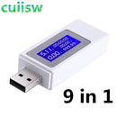 8 in1 QC2.0 3.0 4-30v Electrical power USB capacity voltage tester current meter monitor voltmeter ammeter