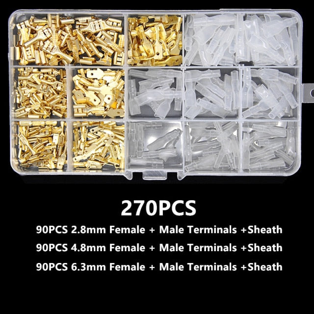 270PCS Insulated Male Female Wire Connector 2.8/4.8/6.3mm Electrical Wire Crimp Terminals Spade Connectors Assorted Kit