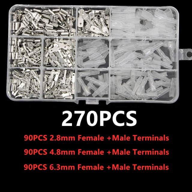 270PCS Insulated Male Female Wire Connector 2.8/4.8/6.3mm Electrical Wire Crimp Terminals Spade Connectors Assorted Kit