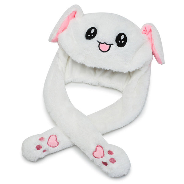 2021 New Rabbit Women's Hat Beanie Plush Can Moving Bunny Ears Hat with Shine Earflaps Movable Ears Casual Animal Cap Beanies