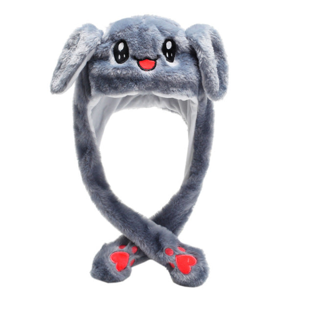 2021 New Rabbit Women's Hat Beanie Plush Can Moving Bunny Ears Hat with Shine Earflaps Movable Ears Casual Animal Cap Beanies