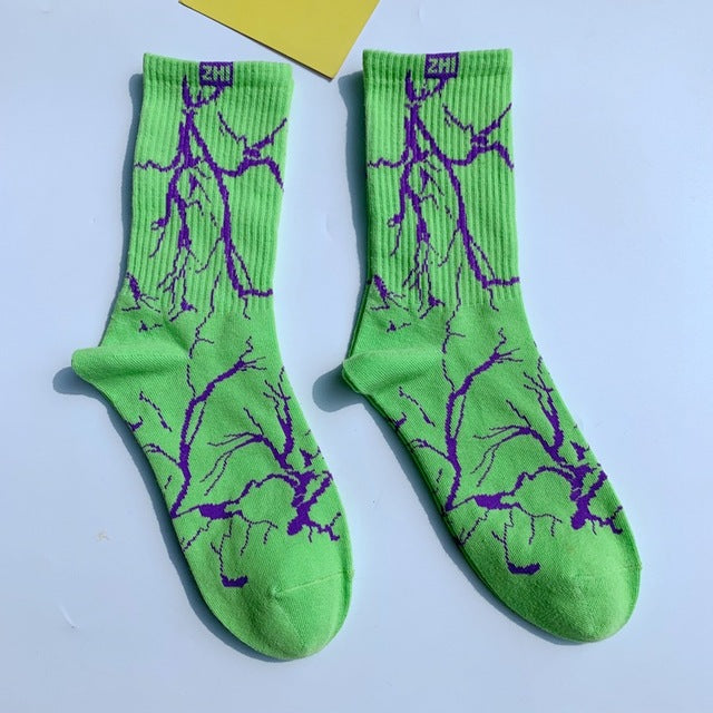 Korean Style Harajuku Skateboard Long Socks Creative Fun Lightning Hip Hop Style Socks Unisex Street Couple Socks
