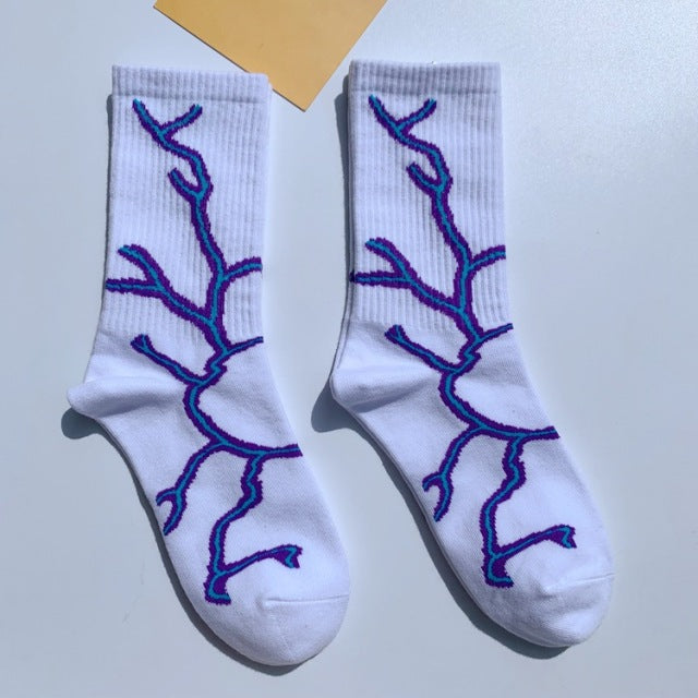 Korean Style Harajuku Skateboard Long Socks Creative Fun Lightning Hip Hop Style Socks Unisex Street Couple Socks