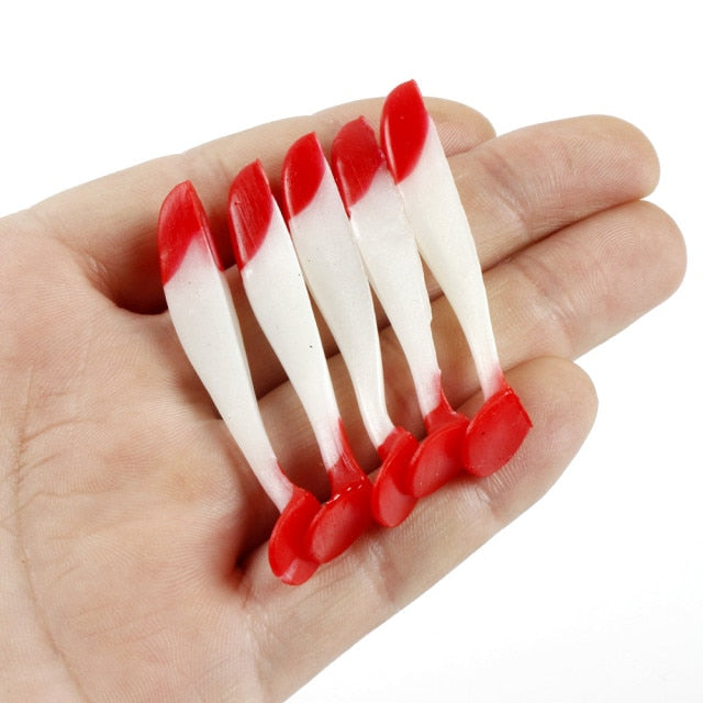 5pcs/Lot Soft Lures 50mm 70mm T Tail Jigging Fishing Lures Wobblers Tackle Double Color Bass Pike Aritificial Silicone Swimbait