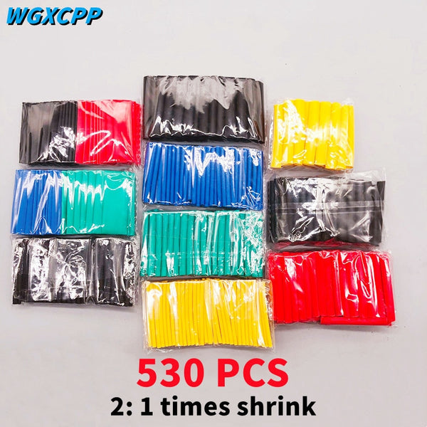530pcs/Set Polyolefin Shrinking Assorted Heat Shrink Tube Wire Cable Insulated Sleeving Tubing Set 2:1 Waterproof Pipe Sleeve