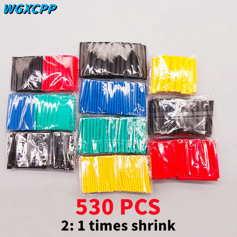 530pcs/Set Polyolefin Shrinking Assorted Heat Shrink Tube Wire Cable Insulated Sleeving Tubing Set 2:1 Waterproof Pipe Sleeve