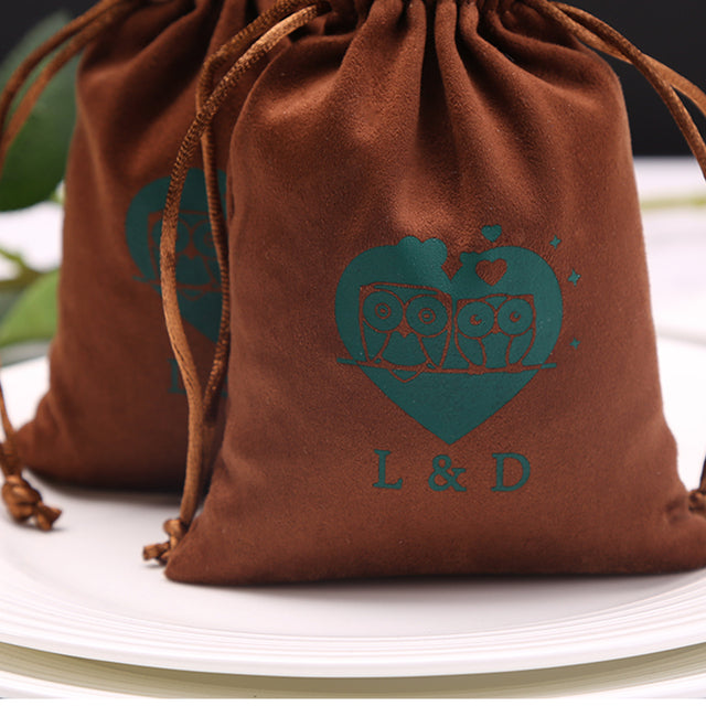 100 Personalized Logo Print Drawstring Bags Custom Jewelry Packaging Pouches Chic Wedding Favor Bags Pink Flannel Cosmetic Bags