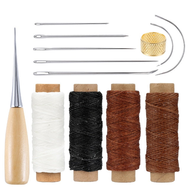 LMDZ Leather Sewing Kit with Waxed Thread Leather Needle Sewing Awl Thimble Leather Working Tools for Shoemaker Canvas Repair