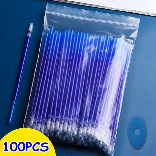 100Pcs/Set Erasable Gel Pen 0.5mm Erasable Pen Refill Rod Blue Black Ink Washable Handle For School Stationery Office Writing