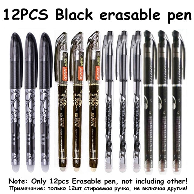 100Pcs/Set Erasable Gel Pen 0.5mm Erasable Pen Refill Rod Blue Black Ink Washable Handle For School Stationery Office Writing