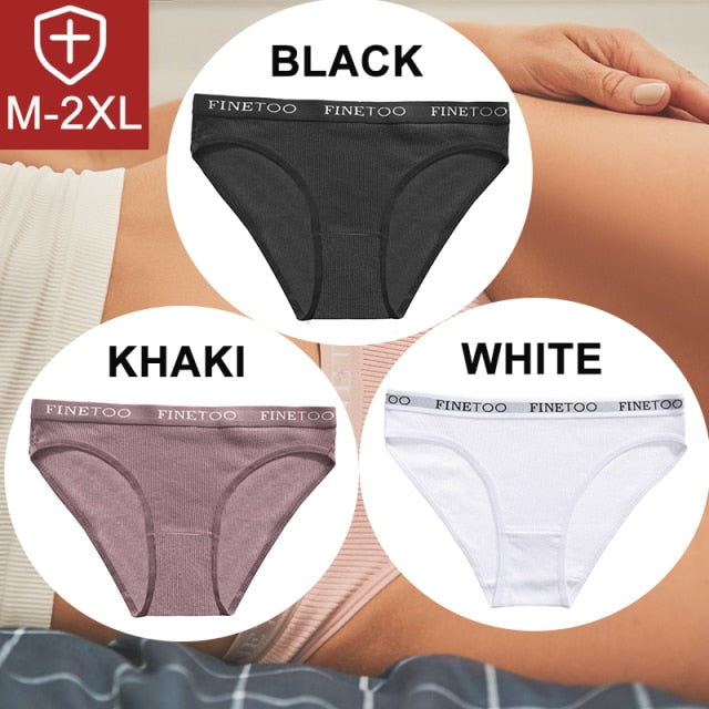 FINETOO 3PCS/Set Women Cotton Underwear Pantys Lingerie Letter Underpants Ladies 9 Solid Colors M-XXL Woman Sexy Panties Briefs