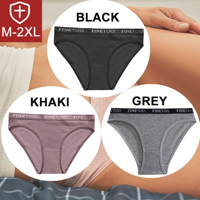 FINETOO 3PCS/Set Women Cotton Underwear Pantys Lingerie Letter Underpants Ladies 9 Solid Colors M-XXL Woman Sexy Panties Briefs