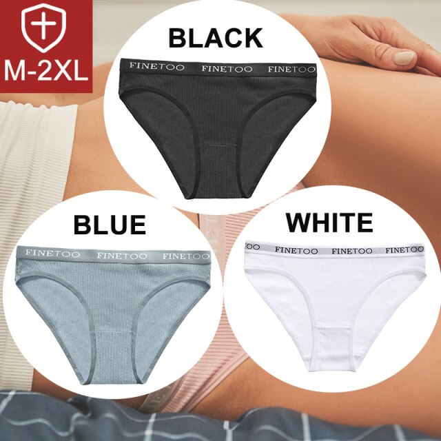 FINETOO 3PCS/Set Women Cotton Underwear Pantys Lingerie Letter Underpants Ladies 9 Solid Colors M-XXL Woman Sexy Panties Briefs
