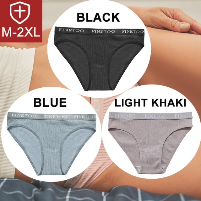 FINETOO 3PCS/Set Women Cotton Underwear Pantys Lingerie Letter Underpants Ladies 9 Solid Colors M-XXL Woman Sexy Panties Briefs