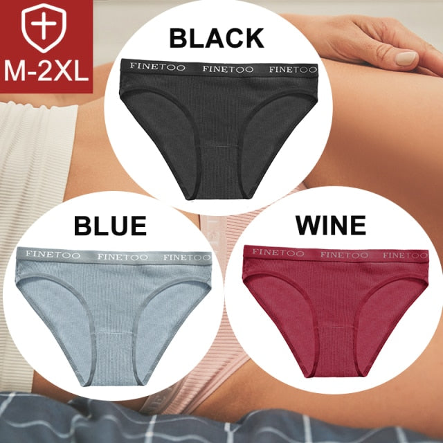 FINETOO 3PCS/Set Women Cotton Underwear Pantys Lingerie Letter Underpants Ladies 9 Solid Colors M-XXL Woman Sexy Panties Briefs