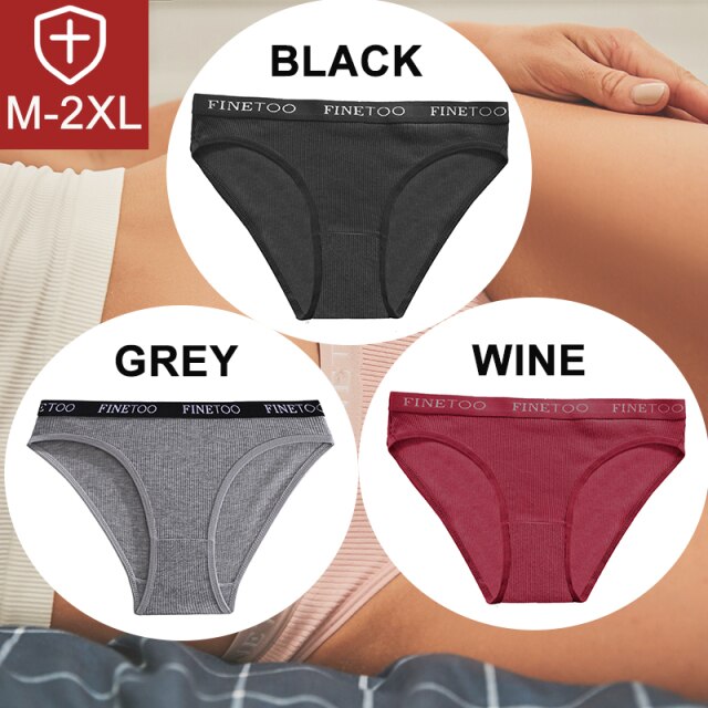 FINETOO 3PCS/Set Women Cotton Underwear Pantys Lingerie Letter Underpants Ladies 9 Solid Colors M-XXL Woman Sexy Panties Briefs
