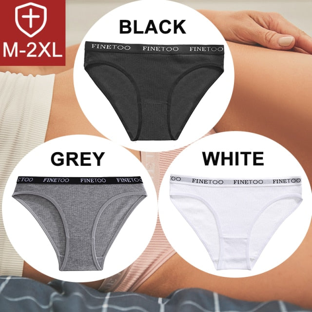 FINETOO 3PCS/Set Women Cotton Underwear Pantys Lingerie Letter Underpants Ladies 9 Solid Colors M-XXL Woman Sexy Panties Briefs