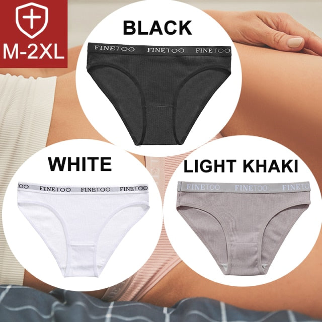 FINETOO 3PCS/Set Women Cotton Underwear Pantys Lingerie Letter Underpants Ladies 9 Solid Colors M-XXL Woman Sexy Panties Briefs