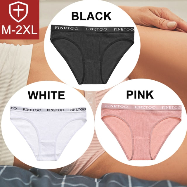 FINETOO 3PCS/Set Women Cotton Underwear Pantys Lingerie Letter Underpants Ladies 9 Solid Colors M-XXL Woman Sexy Panties Briefs