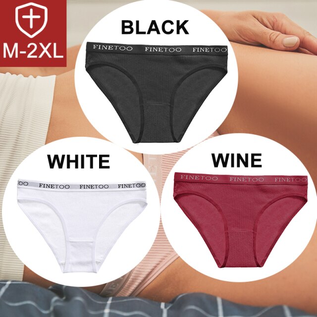 FINETOO 3PCS/Set Women Cotton Underwear Pantys Lingerie Letter Underpants Ladies 9 Solid Colors M-XXL Woman Sexy Panties Briefs