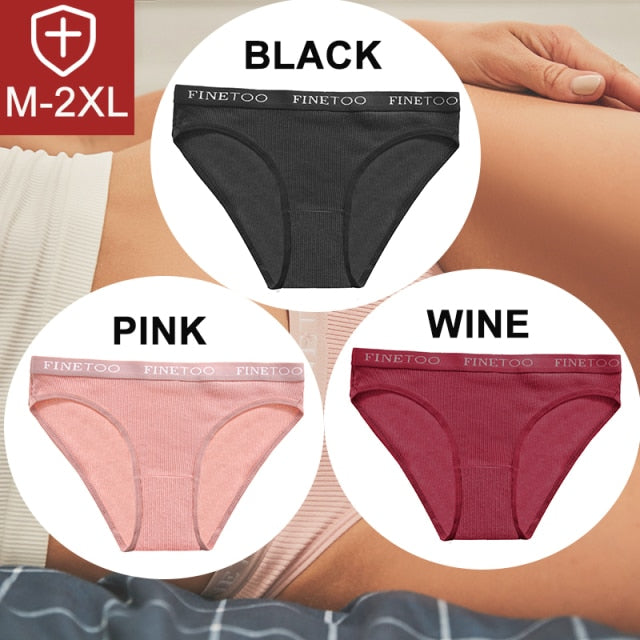FINETOO 3PCS/Set Women Cotton Underwear Pantys Lingerie Letter Underpants Ladies 9 Solid Colors M-XXL Woman Sexy Panties Briefs