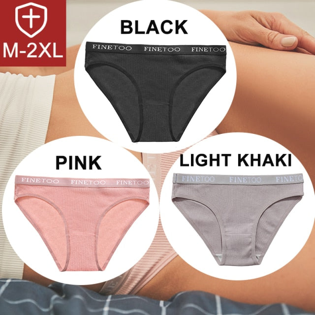 FINETOO 3PCS/Set Women Cotton Underwear Pantys Lingerie Letter Underpants Ladies 9 Solid Colors M-XXL Woman Sexy Panties Briefs