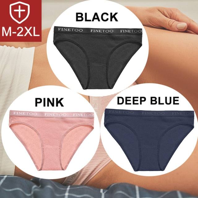 FINETOO 3PCS/Set Women Cotton Underwear Pantys Lingerie Letter Underpants Ladies 9 Solid Colors M-XXL Woman Sexy Panties Briefs