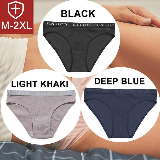 FINETOO 3PCS/Set Women Cotton Underwear Pantys Lingerie Letter Underpants Ladies 9 Solid Colors M-XXL Woman Sexy Panties Briefs