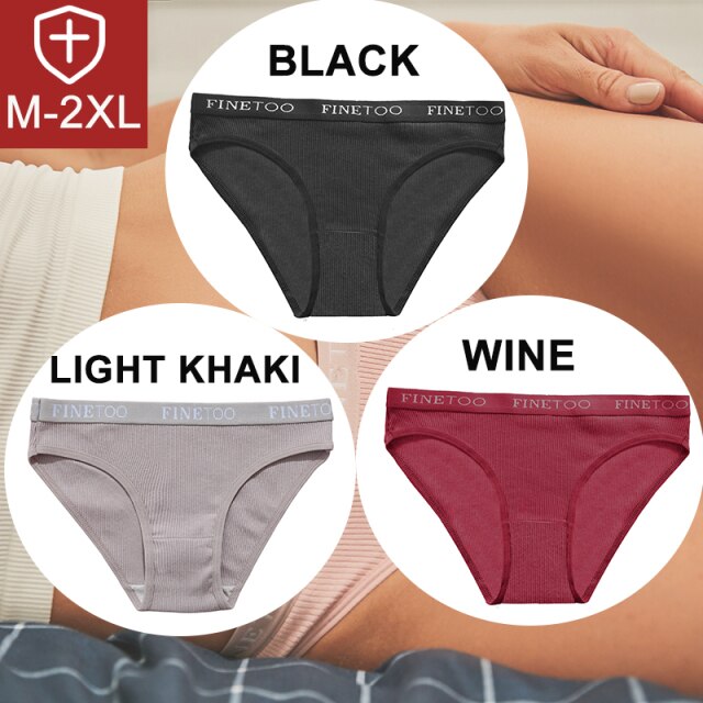 FINETOO 3PCS/Set Women Cotton Underwear Pantys Lingerie Letter Underpants Ladies 9 Solid Colors M-XXL Woman Sexy Panties Briefs