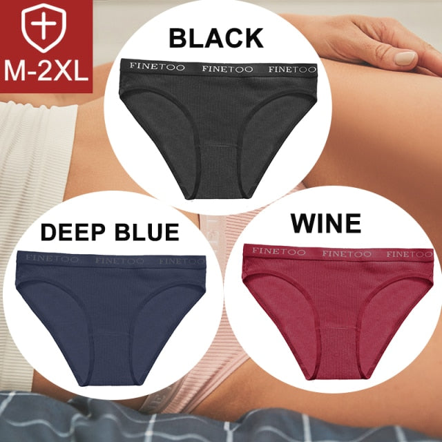 FINETOO 3PCS/Set Women Cotton Underwear Pantys Lingerie Letter Underpants Ladies 9 Solid Colors M-XXL Woman Sexy Panties Briefs