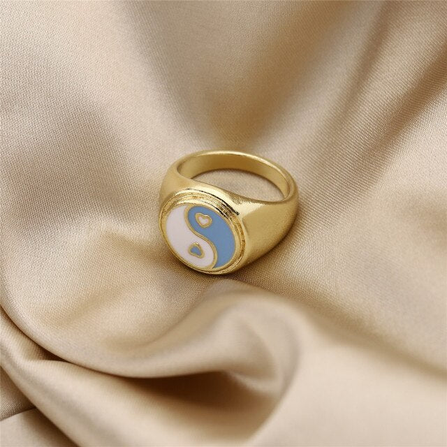 Smile Gal Ring Alien Flower Queen Rings Namel Thick Ring Size Luxury Spring Fine Lucky Jewelry Heart Clouds Rings for Women Gift