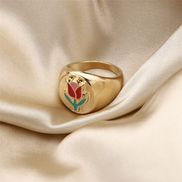 Smile Gal Ring Alien Flower Queen Rings Namel Thick Ring Size Luxury Spring Fine Lucky Jewelry Heart Clouds Rings for Women Gift