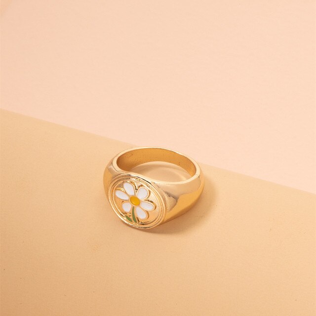 Smile Gal Ring Alien Flower Queen Rings Namel Thick Ring Size Luxury Spring Fine Lucky Jewelry Heart Clouds Rings for Women Gift