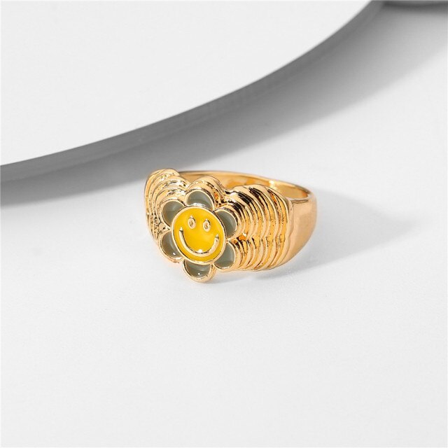 Smile Gal Ring Alien Flower Queen Rings Namel Thick Ring Size Luxury Spring Fine Lucky Jewelry Heart Clouds Rings for Women Gift